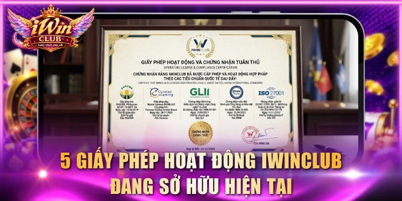 5 giấy phép hoạt động IWINCLUB đang sở hữu