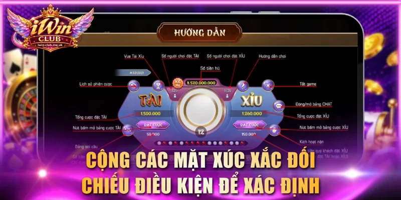 Cộng các mặt xúc xắc đối chiếu điều kiện để xác định