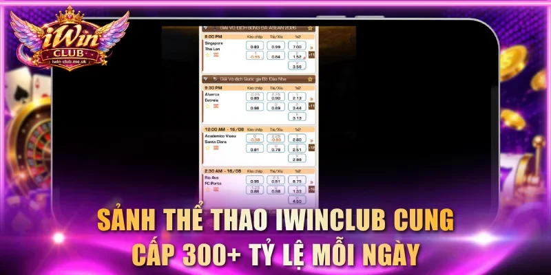 Sảnh Thể thao IWINCLUB cung cấp 300+ tỷ lệ mỗi ngày